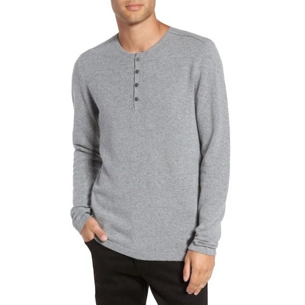 John Varvatos Star USA Mens Wool Blend Henley Pullover Sweater Heather Gray XL
